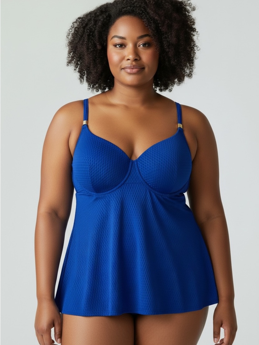 Cacique Royal Blue Plus-Size Tankini Swim Top with built in bra 42DDD NWT